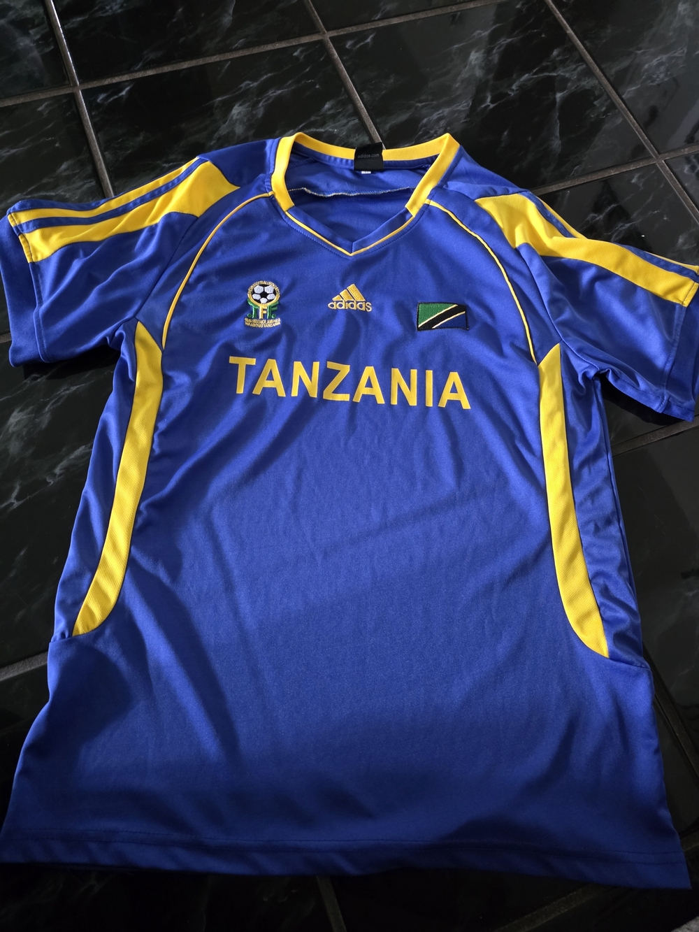 adidas Blue and Yellow Tanzania Kids Soccer Top
